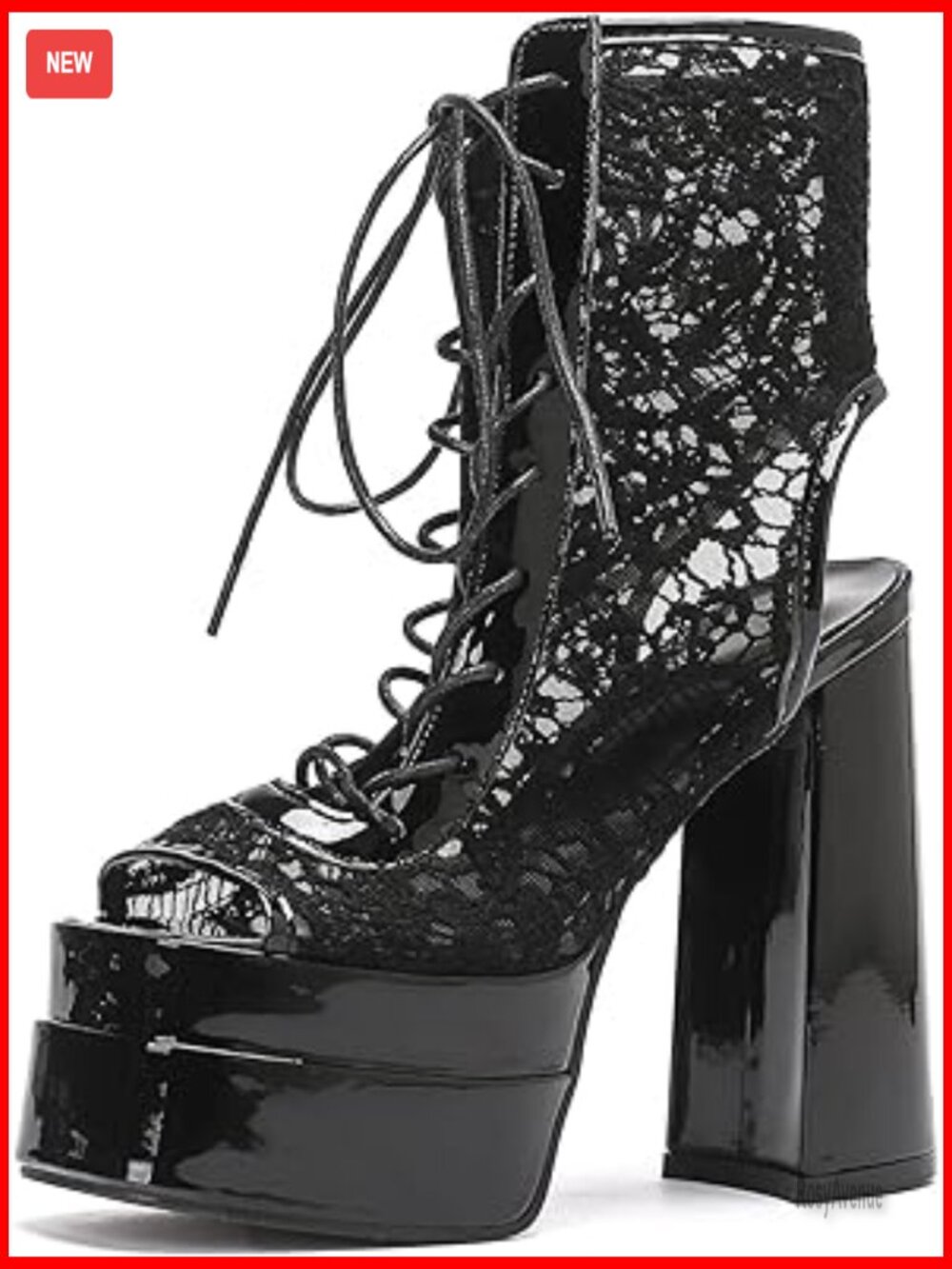 Lace Platform Chunky Heel Sandals Slingback Square Toe Dressy Shoes